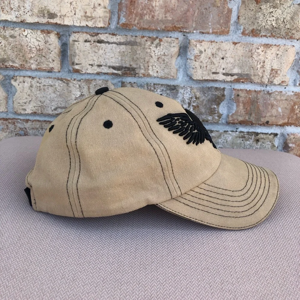 Aerial Tan Black Bold‎ Skull With Wings Adjustable Baseball Hat Cap_5
